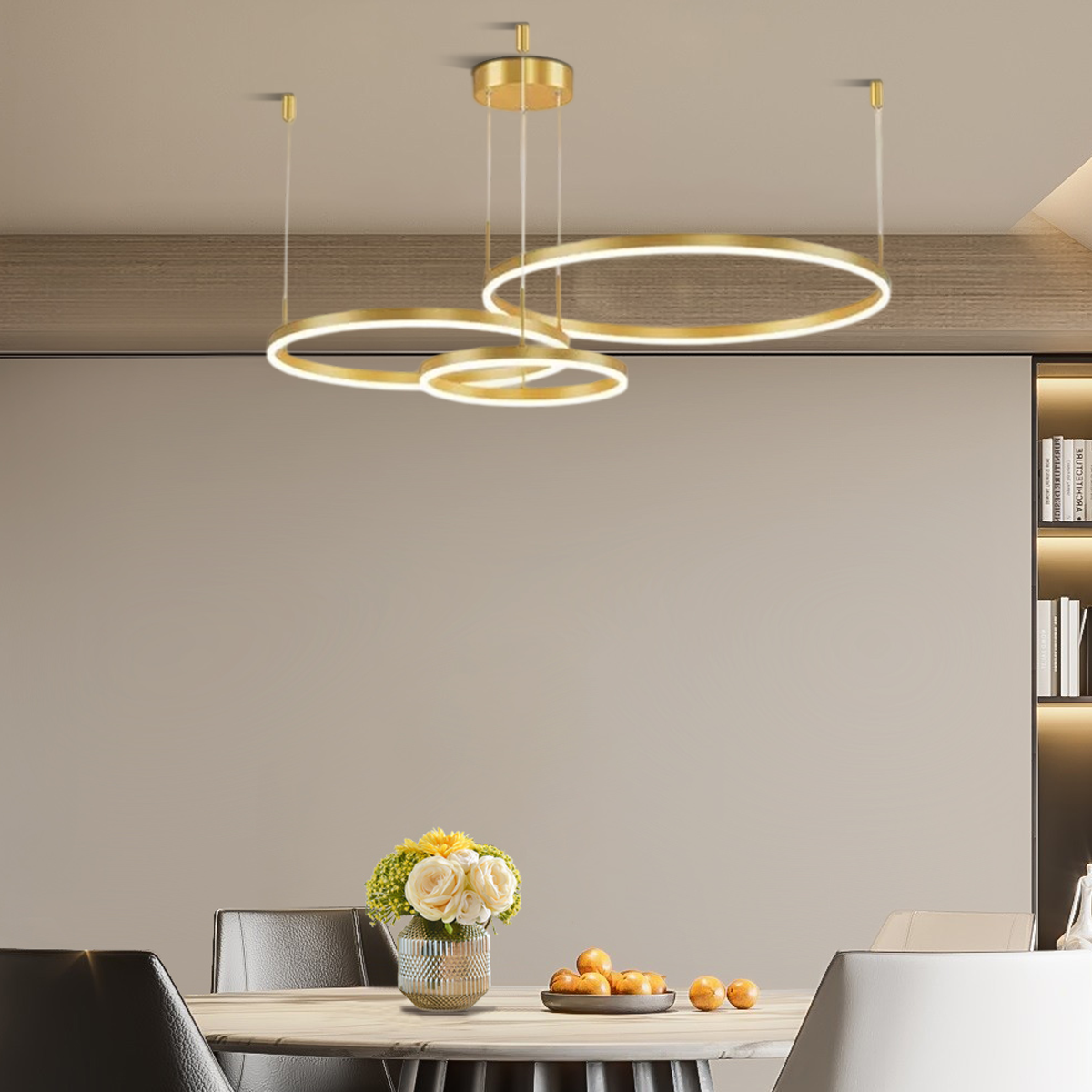 Modern 3-Ring Gold Pendant Light Dining Room